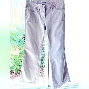 White House Black Market Blanc 6 flared leg jeans khaki color w/detailing .